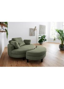 Goodproduct, GOODproduct Loveseat &raquo;Ravi Sessel, B: 114 cm, Sitzh&ouml;he: 42 cm&laquo; XXL- Sessel, mit Stauraumhocker, R&uuml;ckenst&uuml;tze & 4 Zierkissen, gr&uuml;n, 100% 