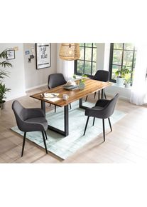 Salesfever, Salesfever Essgruppe &raquo;- stilvolles Design&laquo; Set, 5 Stk. tlg. 5-teiliges Set mit authentischer Baumkanten-Tischplatte, cognac, anthrazit, 
