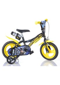 DINO BIKES, Kinderfahrrad &raquo;12" Batman stabiler Stahl-Rahmen, St&uuml;tzr&auml;der, kindgerecht&laquo; 1 Gang mit St&uuml;tzr&auml;dern, Trinkflasche und Frontschild, schwarz, 