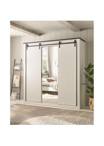 Home Affaire, Home Affaire Kleiderschrank &raquo;SHERWOOD Schlafzimmerschrank mit Spiegel W&auml;scheschrank&laquo; Schiebet&uuml;ren mit Scheunentorbeschlag aus Metall, B/