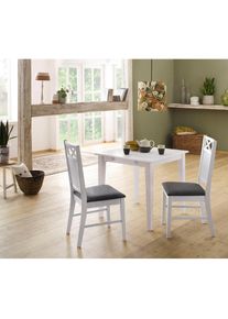 Goodproduct, GOODproduct Essgruppe &raquo;Olvera&laquo; Set, 3 Stk. tlg. bestehend aus Esstisch 80 cm, 2er Set Esszimmerst&uuml;hlen, Ansteckplatte, wei&szlig;, grau, B/H/T: