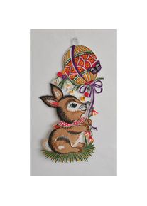Stickereien Plauen, Fensterdekoration &raquo;Fensterbild Hase mit Ballon&laquo; Plauener Spitze, bunt, Polyester
