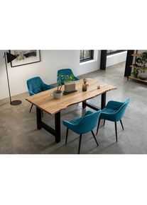 Salesfever, Salesfever Essgruppe &raquo;Esszimmerausstattung aus Holz und Metall&laquo; Set, 5 Stk. tlg. Essgruppe im stilvollen Look mit 4 St&uuml;hlen, natur, t&uuml;rkis