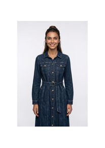 Gant, Unisex, Jeanskleid &raquo;BELTED DENIM MIDI&laquo; Brusttaschen Paspeltaschen mit verstellbaren G&uuml;rtel, dunkelblau worn in, 36, N-Gr, Lang&auml;rmliges Kleid von