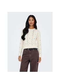 Only, Unisex, Only Rundhalspullover &raquo;ONLRITA LIFE LS EMBR CABLE KNT NOOS&laquo; mit Schleifen Stickerei, ecru detail:cashmere blau flower, XL, Pullover von 