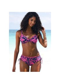 Venice Beach, Unisex, B&uuml;gel-Bikini &raquo;Kensi&laquo; seitlich regulierbar mit modernem Print, marine, pink bedruckt, 44, Cup C, Kontrastfarbene H&auml;kelkante