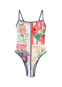 next Badeanzug Damen Gr&ouml;&szlig;e M hellbeige / gr&uuml;n / violettblau / rot