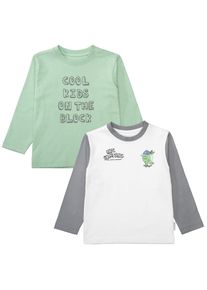STACCATO, Unisex, STACCATO Langarmshirt 2 tlg. 2er Pack, mit Letter-Prints und Colorblocking, f&uuml;r Boys, hellwei&szlig;, 92/98, 2er Pack Shirts f&uuml;r Boys von 