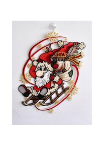 Stickereien Plauen, Fensterbild &raquo;Weihnachtsmann mit Schlitten&laquo;, bunt, Polyester