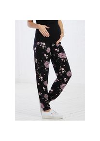 Neun Monate, Unisex, Umstandshose &raquo;Haremshose f&uuml;r Schwangerschaft und Stillzeit&laquo; , in bequemer Passform und mit Blumenmuster, schwarz, gebl&uuml;mt, 44/46,