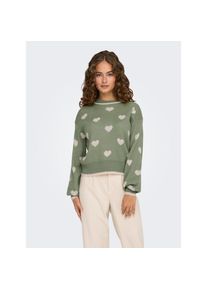 Jacqueline de Yong Jdy, Unisex, JDY Rundhalspullover &raquo;JDYROMANCE L/S JACQ. PULLOVER KNT NOOS&laquo;, sea spray detail:w tapioca heart jacquard, S, Kurzer Pullover von JDY
