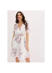bonprix, Unisex, bonprix Minikleid f&uuml;r den Alltag, aus Polyester und Elasthan, ausgestellte Passform, wei&szlig; gebl&uuml;mt, 44/46 (L), N-Gr, Minikleid mit 