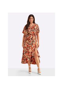 sheego, Unisex, Wickelkleid &raquo;Kleid&laquo;, schoko, sand, bedruckt, 48, Normalgr&ouml;ssen, trendstarkes Ethno-Muster