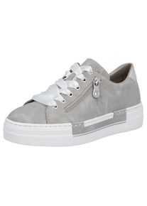 Rieker, Unisex, Plateausneaker mit Zier-Reissverschluss, Freizeitschuh, Halbschuh, Schn&uuml;rschuh, hellgrau, 38, Modische Satin-Schn&uuml;rsenkel