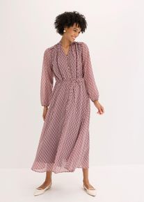 Chiffonkleid mit Kontrast-Pipings in lila, Gr&ouml;sse 50, bonprix