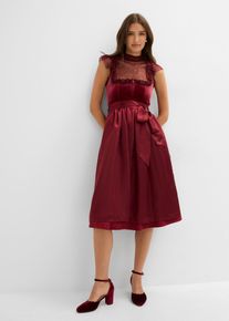 Dirndl mit Samt in Midil&auml;nge (2-tlg.Set) in rot, Gr&ouml;sse 46, bonprix