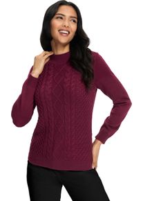 Damen Stehkragenpullover im Mix aus Zopf- und Strukturmuster bordeaux