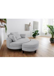 Goodproduct, GOODproduct Loveseat &raquo;Ravi Sessel, B: 114 cm, Sitzh&ouml;he: 42 cm&laquo; XXL- Sessel, mit Stauraumhocker, R&uuml;ckenst&uuml;tze & 4 Zierkissen, hellgrau, 