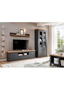 Goodproduct, GOODproduct Wohnwand &raquo;Westminster, Anbauwand im Landhausstil, Komplettset, Wohnzimmer-Set&laquo; Set, 3 Stk. tlg., dunkelgrau, wotan eiche, B/H
