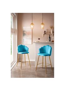 Salesfever, Salesfever Barhocker &raquo;Clam Barstuhl mit Stil&laquo; Set, 2er Set, Extravagantes Muscheldesign im praktischen 2er Set, blau, gold, Samt (100% 