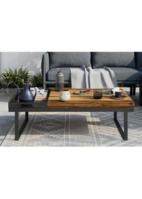 Ambia Garden Loungetisch , Schwarz, Akaziefarben , Holz, Metall , Akazie , massiv , rechteckig , 105x32x70 cm , Gartenm&ouml;bel, Gartentisch, Loungetische