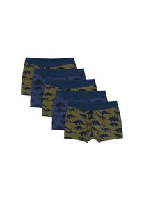 bonprix, Unisex, bonprix Boxershorts Packung, 5 Stk. sportlicher Schnitt, mit breitem Bund, mit Dino-Print, 5er-Pack, dunkelblau, indigo, oliv, 152/
