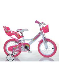 DINO BIKES, Kinderfahrrad &raquo;16" Unicorn Einhorn Kinderfahrrad Unisexfahrrad Freilauf 4&ndash;7 Jahre&laquo; 1 Gang mit St&uuml;tzr&auml;dern, Korb und Puppensitz, wei&szlig;, 25cm
