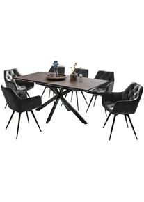 Hela, Hela Essgruppe &raquo;HAVEL&laquo; 7 Stk. tlg. Tisch 140-180x90 cm, Synchronauszug, Stuhl 360&deg; drehbar, Armlehnen, keramikoptik, anthrazit, vt anthrazit, 