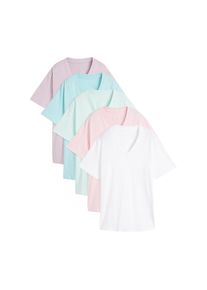 bonprix, Unisex, bonprix Longshirt &raquo;Weites Long-Shirt mit V-Ausschnitt, Kurzarm (5er Pack)&laquo; Packung, 5 tlg. lockere Passform, Kurzarm, mit V-