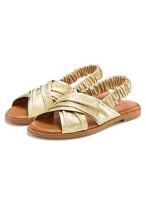 Lascana, Unisex, Lascana Sandale &raquo;Sandalette, Sommerschuh, offener Schuh, Pantolette&laquo; aus Leder mit elastischen Riemchen, goldfarben, 39, Aus 