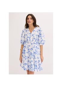 bonprix, Unisex, bonprix Minikleid f&uuml;r eleganten Look, aus Baumwolle, A-Linie Passform, Kurzarm-Design, wei&szlig;, hellblau floral, 42, N-Gr, Minikleid im 