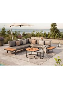 Ambia Garden Loungegarnitur , Grau , Holz, Metall, Glas , Akazie , massiv , F&uuml;llung: Polyester,Komfortschaum , L-Form , UV-best&auml;ndig, Tisch mit Glasplatte , Gartenm&ouml;bel, Loungem&ouml;bel, Gartenlounge-Sets