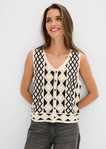 Gilet sans manches en maille en beige, Taille 40/42 (M), Couleur/Motif: cr&egrave;me/noir, bonprix