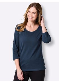 Witt Damen Freizeitshirt mit Aufschlag am 3/4-&Auml;rmel, dunkelblau, Gr&ouml;&szlig;e 48/50, 95% Baumwolle, 5% Elasthan