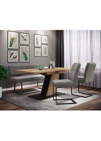 Hela, Hela Essgruppe &raquo;Luise I G Tisch Sitzbank St&uuml;hle&laquo; Set, 4 Stk. tlg. Ausziehtisch 140 - 180 cm Esszimmer Bestseller, artisan eiche, vintage grau, 