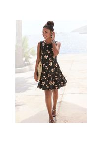 Vivance, Unisex, Strandkleid &raquo;mit Blumenprint&laquo; Ohne Taschen Minikleid, Sommerkleid aus Baumwolle, Skaterkleid, Jerseykleid, schwarz, koralle bedruckt,