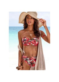 Lascana, Unisex, Lascana B&uuml;gel-Bandeau-Bikini-Top &raquo;Ava&laquo; im tropischen Design, rot bedruckt, 44, Cup D, Tropischer Print