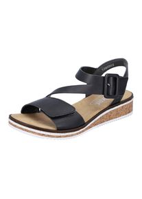 Rieker, Unisex, Riemchensandale Sommerschuh, Sandalette, Keilabsatz, mit asymmetrischem Riemchen, schwarz, 37, Klettverschl&uuml;sse sorgen f&uuml;r 