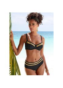 Lascana, Unisex, Lascana Bikini-Hose &raquo;Elodie&laquo; mit trendigem Materialeinsatz, schwarz, goldfarben, 46, N-Gr, Unifarbe mit goldfarbenen Eins&auml;tzen