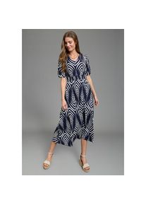 Laura Scott, Unisex, Midikleid mit Ikat-Muster und Smok-Einsatz, marine, gemustert, 46, N-Gr, Midikleid von LAURA SCOTT