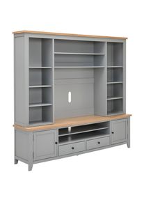 Mid.you Wohnwand , Naturfarben, Grau , Holz, Holzwerkstoff , 2-teilig , Eiche, Kiefer , furniert, massiv , 9 F&auml;cher , 2 Schublade(n) Schubladen , 200x186x43 cm , Made in Europe , Wohnzimmer, Wohnwand, Komplette Wohnwand