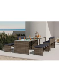 Ambia Garden Gartenm&ouml;bel-Set , Grau , Textil , 6-teilig , F&uuml;llung: Polyester,Polyester , Tische mit Glasplatte , Gartenm&ouml;bel, Gartengarnituren, Gartenm&ouml;bel-Set