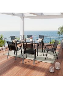 Luca Bessoni Gartentischgruppe , Schwarz , Metall, Glas, Textil , Gartenm&ouml;bel, Gartengarnituren