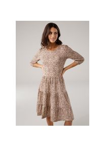 Laura Scott, Unisex, Jerseykleid femininer Stil, taillierte Passform, mit Volant am Kleidersaum, taupe, gebl&uuml;mt, 42, N-Gr, Jerseykleid mit femininem 