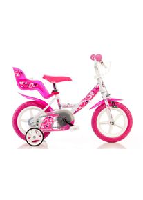 DINO BIKES, Kinderfahrrad &raquo;12" Little Heart Kinderfahrrad stabiler Stahl-Rahmen St&uuml;tzr&auml;der&laquo; 1 Gang mit St&uuml;tzr&auml;dern, Korb und Puppensitz, rosa, 22cm, 