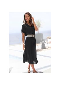 Buffalo, Unisex, Midikleid &raquo;mit Smokbund in der Taille aus gekreppter Webware&laquo; Seitennahttaschen luftiges Sommerkleid, leichtes Strandkleid, 