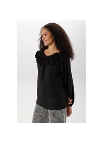 Aniston Selected, Unisex, Aniston SELECTED R&uuml;schenbluse R&uuml;schenbesatz am grossen Rundhalsausschnitt - NEUE KOLLEKTION, schwarz, 36, Bluse aus matten, 