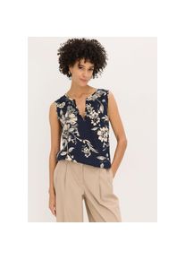 bonprix, Unisex, bonprix Blusentop figurumspielend, Ausschnitt mit Schlitz, kleine Seitenschlitze, dunkelblau, kieselbeige floral, 44, L&auml;ssiges Top am