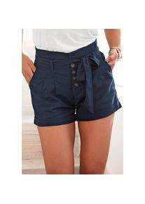 Lascana, Unisex, Lascana Shorts &raquo;aus bequemer Webqualit&auml;t&laquo; mit Knopfleiste, kurze Hose, Leinenhose, Sommerhose, marine, 42, N-Gr, Hoher Bund hinten 