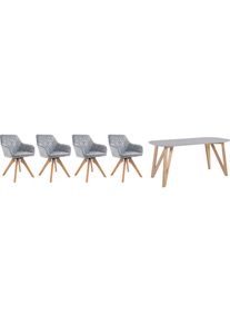 Salesfever, Salesfever Essgruppe &raquo;Stilvolle Sitzgruppe&laquo; 5-teiliges Set: Samtverlours-St&uuml;hle, 180&deg; drehbar, Tischbreite 180 cm, grau, natur, grau, 